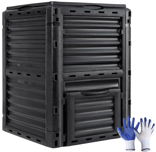 JupiterForce Garden Compost Bin 80 Gallon (300 L) from BPA Free Material, Large Composting Bin Outdoor Composter with Gloves, Easy Assembling, Fast Creation of Fertile Soil, Lightweight, Black