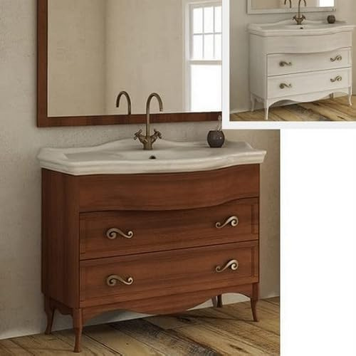 Bagno Italia mobile arredo bagno arte povera con lavandino in ceramica da 114 cm base noce o decapè bianco
