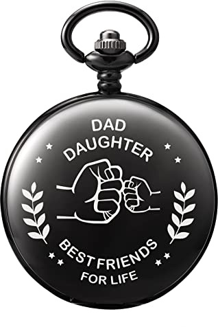 TREEWETO Orologio da taschino da uomo con incisione per nonno papà; da taschino da uomo Steampunk con catenina, regalo per la festa del papà, Nero B