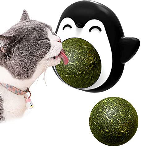 Unnderwiss Herbe à Chat Boule Jouet pour Chat Boule Herbe a Chat Jouets d'intérieur pour Jouer avec Les Chats Peut être tourné à 360° avec Bouchon de Rangement et 1 Boule d'herbe à Chat remplaçable.