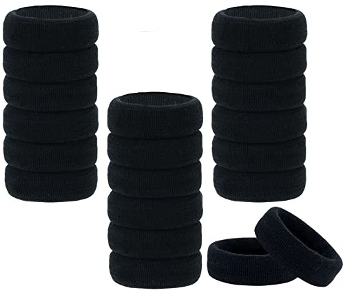 20 Pack Black Wide Stretchy Elastic Thick Terry Cloth Hair Ties Soft Cloth Scrunchies Elastics Hairbands Fluffy Knit Rubber Hair Bands Ties Ring Ponytail Holder Twist Hair Accessories for Women Girls