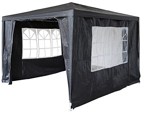 BIRCHTREE 3x3m Garden Steel Tube PE Gazebo With 4 Pieces Sidewalls Zippers 2 Windows Canopy Patio New Party Camping Wedding Tent Shade Waterproof Outdoor Marquee Awning Grey
