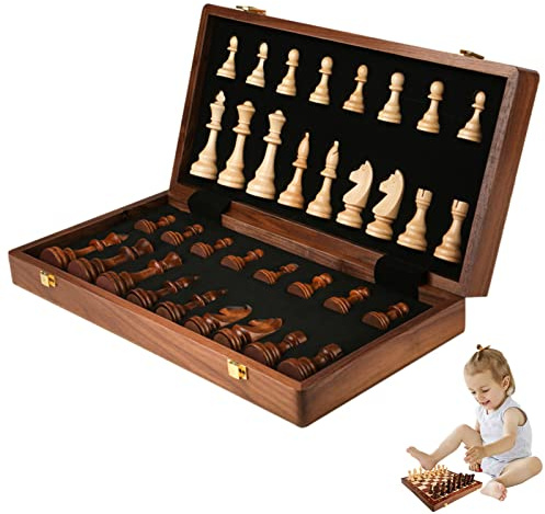 Povanjer Juego de ajedrez para Adultos,Juego de ajedrez de Madera Hecho a Mano con Tablero de Madera y Piezas de ajedrez | Juego de ajedrez para Principiantes para niños y Adultos