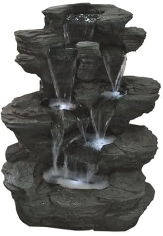 Aqua Creations Pine Lake Slate Falls Rock Effect Solar Powered Water Feature With Cover & Algae Tablets