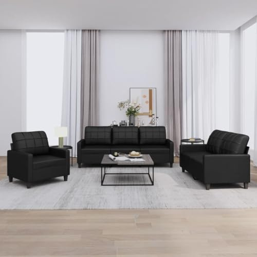 JUDYY Juego de sofás con Cojines 3 Piezas Cuero sintético Negro, Sofas De Salon, Hogar Sofa, Muebles Salon, Sofa Relax, Sofá Moderno - 3201338