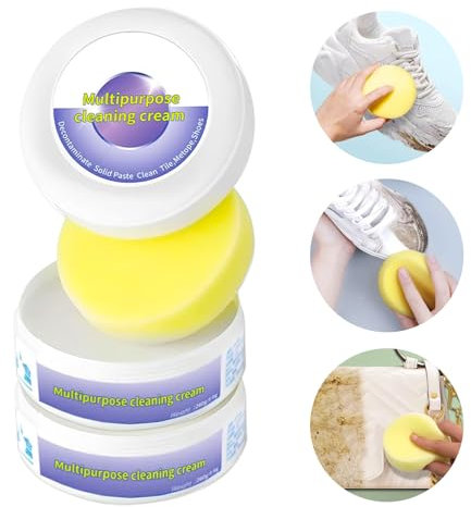 GTNCE 2 Pièces Crème Nettoyante Multifonctionnelle pour Chaussures Blanches, Nettoyant Chaussure Blanche, Nettoyant Anti-Taches pour Baskets avec Éponge, Pâte de Nettoyage pour Toutes les Surfaces