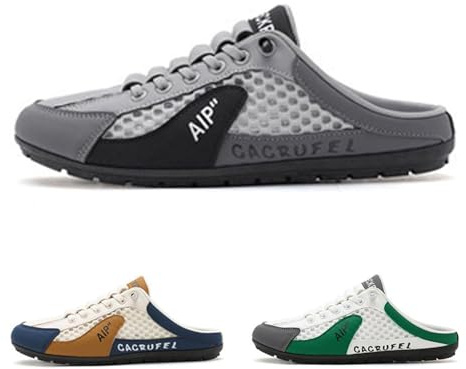 Scarpe da ginnastica da uomo, senza schienale, senza schienale, pantofole in rete traspiranti, comode e casual, Bianco/grigio , 40 2/3 EU
