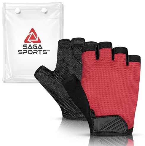 SAGA SPORTS Kids Cycling Gloves, Half Fingerless Anti-Slip Bike Gloves for Boys & Girls | Kids Motorbike Gloves Non-Slip MTB, BMX (Red, Large [8-10])
