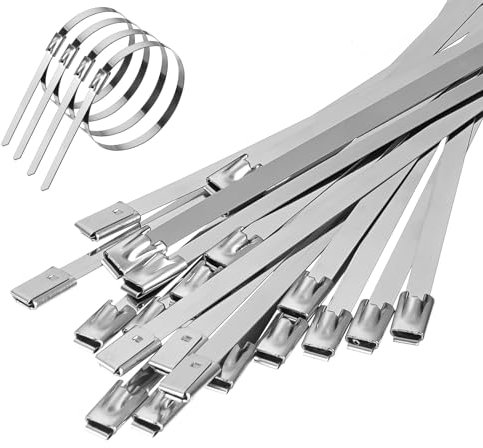 HOTUT Fascette in Acciaio Inox, 20 Pezzi, 300 x 4.6 mm, Resistenti, Fermacavo Autobloccanti per Cavi, Tubi di Ferro, Tubo Flessibile