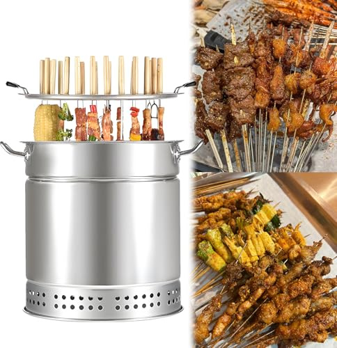 QianCruxtacy Ahumador De Carbón Sin Humo con Separación De Aceite,Asador De Tambor con Asador Giratorio,Parrilla 360°,Gran Capacidad,Ideal para Eventos Al Aire Libre RS22