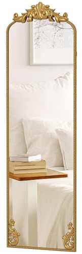 HOMCOM Miroir sur Pied Style Baroque, 50 x 160 cm Miroir Mural et sur Pied Pleine Longueur avec Cadre en métal, pour Chambre à Coucher, Salon et entrée, doré