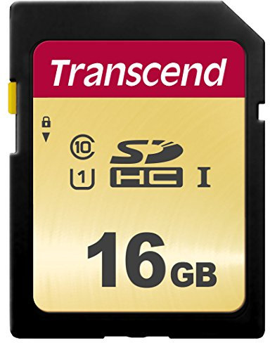 Transcend 16GB SDXC 500S Memory Card UHS- I, C10, U3, V30, 4K, Full HD, MLC, Up to 95/50 MB/s (appropriate for DSLR cameras and advanced camcorders) TS16GSDC500S