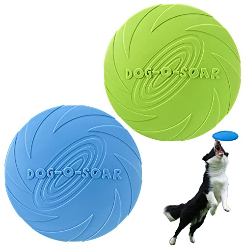 XIGOU Dog Flying Disc, 2 Pack Dog Flyer Toys, Soft Rubber Interactive Lightweight Flying Disc Dog Toy for Small Large Dogs - Floats in Water & Safe on Teeth, 7.2 inch.