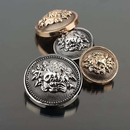 Antique Metal Buttons Round Shape 5Pcs Snaps Mini DIY Craft Accessories (23mm, Silver-2)