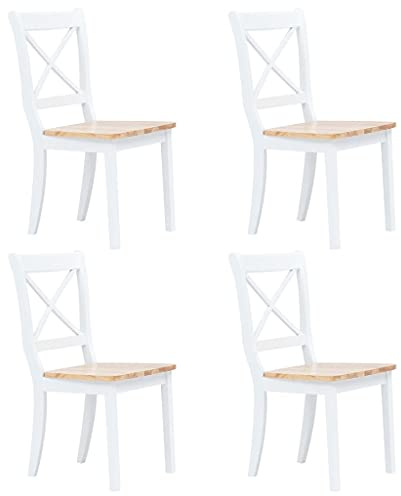 CKioict Bistrohocker Ergonomischer Stuhl Moderner Küchenstuhl Esszimmerstühle 4 STK. Weiß & Helles Holz Gummibaum Massivholzfür Esszimmer, Küche, Theke, Bar