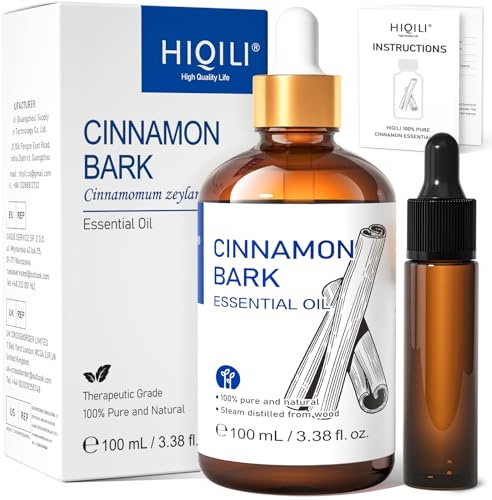 HIQILI Aceite Esencial Canela para Esencias, Difusor, Jardín y Cocina - 100% Puro Natural - Interior y Exterior - 100ml