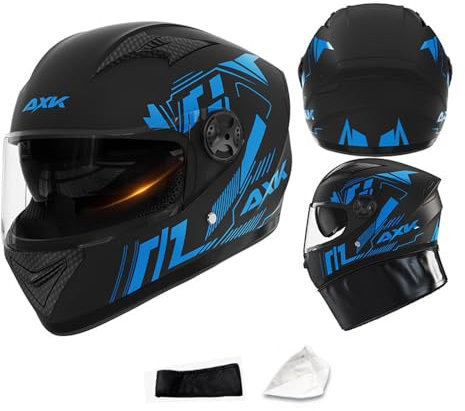 PAESCOY Motorradhelm Damen Herren Full Face Helm Retro Klapphelm DOT/ECE-Zertifizierter Mit Anti-Fog Sonnenblende Helm Motorrad Downhill Helm Mopedhelm Schutzhelm Für Cruiser Chopper,Blue-55~62CM