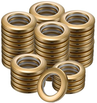 M METERXITY 50-Pack Curtain Grommets, 1-9/16(40mm) Inner Diameter Plastic Curtain Rings Clip Eyelet Rings Nanoscale Low Noise Roman Ring for Windows/Fabric, Home Drapes Grommets [Matte Gold]