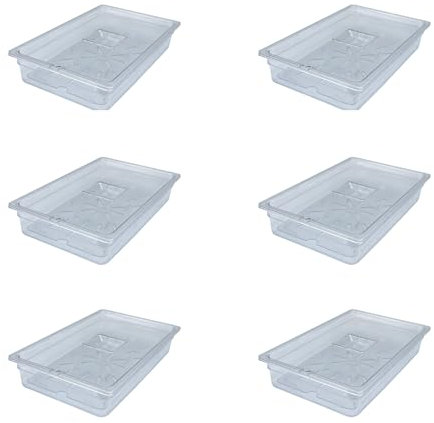 AcMax Set di 6 contenitori per gas GN 1/1 in policarbonato, 16 litri, profondità 100 mm, coperchio con intaglio e scolapiatti