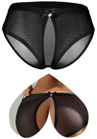 ohyeahlady Women's French Knickers Sheer Mesh Tucking Underwear Hollow Out Stretch Black Panties for Womens Briefs Size 14