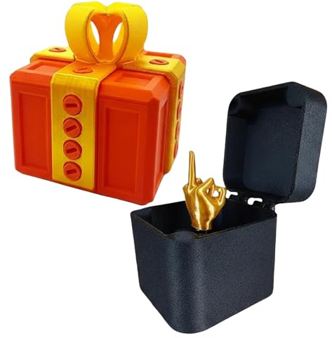 Starnearby Regalo Divertente Uomo, Scatola Regalo a Sorpresa con Dito, Scatola Scherzosa con Sorpresa con Viti Stampate in 3D, Regali di Natale (Arancione e Oro)