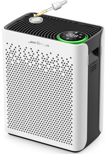 Jafanda JF280 Luftreiniger für Schlafzimmer/Raucherzimmer/Staub & Allergiker– 20dB Schlafmodus, Automatik, – AHAM-Geprüft, H13-HEPA-Filter mit Echtzeit-PM2.5-Anzeige, CADR 153CFM