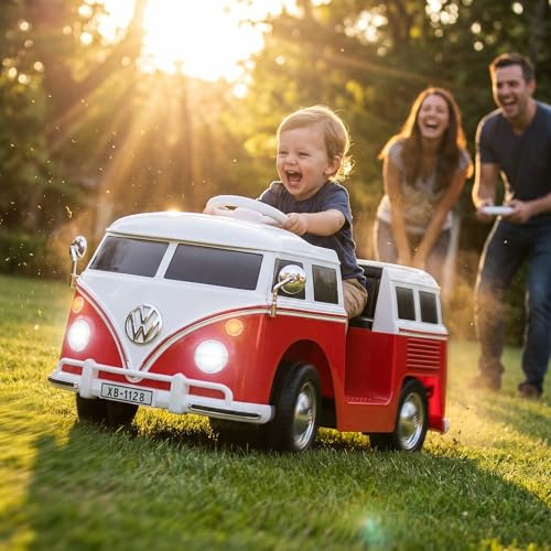 Actionbikes Motors Kinder Elektroauto VW T1 Camper Bus | 2,4 Ghz Fernbedienung - Lizenziert - Spielzeugauto - Kinderauto elektrisch - Elektrofahrzeuge - Elektro Auto für Kinder ab 3 Jahre (Rot)