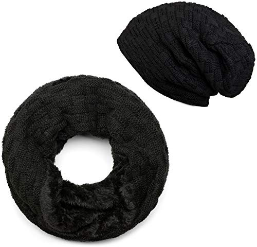 styleBREAKER Set med stickad mössa och halsduk,Svart