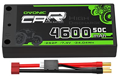 OVONIC 2S Lipo Akku 7,4 V 50C 4600mAh Shorty Lipo Akku Hartschalenetui mit 4-mm-Geschoss-Deans-Ultra-Steckverbinder für RC-Fahrzeuge im Maßstab 1:10 PKW, LKW, Boote