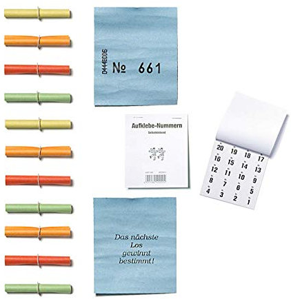 PARTY DISCOUNT Sparpack Röllchenlose für Tombolas und Gewinnspiele Komplettset mit Gewinnerlosen 1-200, Nieten und Aufklebenummern
