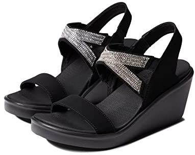 Skechers Damen Rumble ON Chart Topper Slingback Sandalen, Black Mitobuck/Metal/Clear Rhinestone, 41 EU