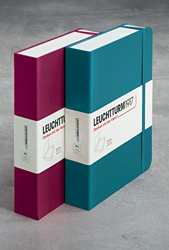 LEUCHTTURM1917 361662 Boîte à livres - Boîte, optique carnet de notes, 255 x 329 x 60 mm, avec autocollants, élastique, hauteur de remplissage 5 cm - Pacific Green