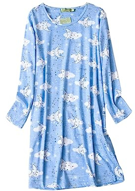 Dreamskull Nightdress for Women Ladies Long Sleeve Nightie Loose Nightshirt Cartoon Stely Nightgowns Home T-Shirt Dress For Autumn
