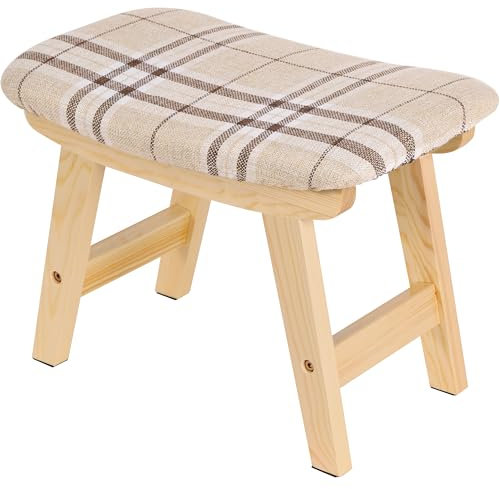 Yawinhe Fußhocker, Hocker aus Holz, Stapelhocker aus mit Antirutschmatte, 38x24x29cm Abnehmbar und Waschbar, Sofa für Wohnzimmer, Streifen,FS003ST