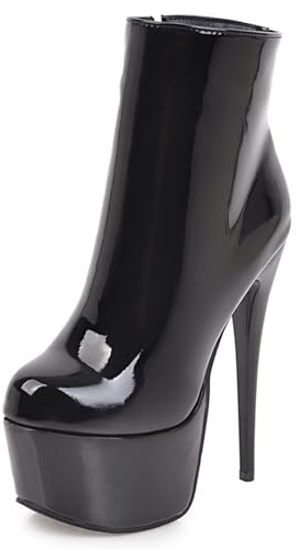 Lroey Reoly Stivaletti da Donna con Tacco a Spillo, Serata Polacchine Punta Rotonda Tacco Alto Stivali Corti Zip con Plateau, V15890Wn Nero Numero 48 EU