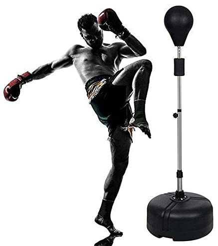 Tagtuell Saco de boxeo con soporte, saco de boxeo ajustable de pie, pelota de entrenamiento Speed-Reflex para adultos y niños, equipo de entrenamiento para casa y gimnasio