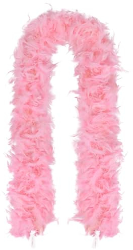 Hsthe Sea Boa de Plumas Rosa, Boa de Plumas de 78,7 Pulgadas de Largo, Adecuada para Bailar, Bodas, Fiestas, Cosplay, Halloween, con Gafas de Sol en Forma de corazón del Mismo Color