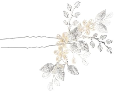 Horquilla de Novia con Perla Falsa y Flor, Aleación Plata, Estilo Vintage