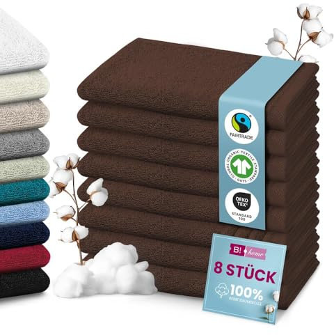B!HOME Lot de 4 serviettes d'invité de qualité supérieure [100 % coton] 30 x 50 cm, marron/serviettes douces, absorbantes et faciles d'entretien, parfaites pour la salle de bain,et les invités