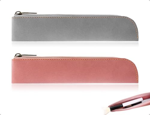 Emezddo 2 Stück Federmäppchen,PU Leder Stiftetasche,Stiftetui,mäppchen,stiftemäppchen,Schreibwarentasche,Reißverschlusstasche,Aufbewahrungstasche,Kosmetiktasche mit Reißverschluss(Grau und Rosa)