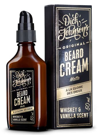 Dick Johnson Bartcreme mit Matteffekt 50 ml– Bart Creme mit Whiskey Vanille Duft – Bartweichmacher & Feuchtigkeitsspender – Bartpflege Geschenk Männer für Styling & Bartwachstum – Made in Finnland