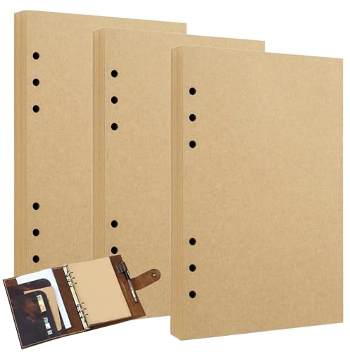 3 Pièces Recharge Papier A5 Refill Paper,6 Trous Feuillets Mobiles Refill Paper,Kraft Recharges Papier,135 Feuilles 6 Trous Feuillets Mobiles,Feuillets Mobiles Refill Paper,pour Notes,Dessins