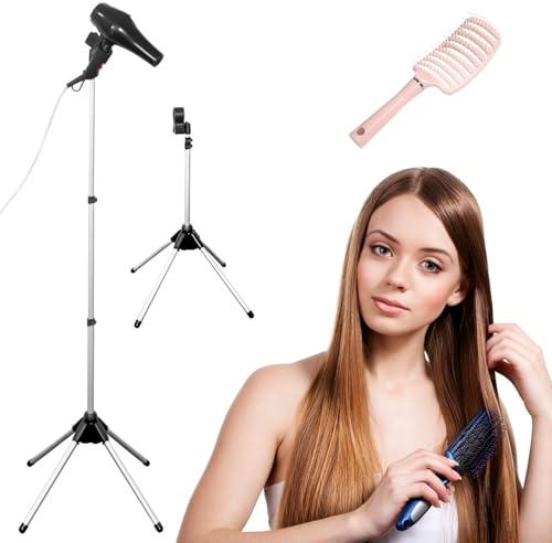 Support de sèche-cheveux mains libres avec rotation à 360 degrés, support de sèche-cheveux réglable avec trépied et clip universel, support rotatif à 360 degrés pour salle de bain, coiffeuse, salle de