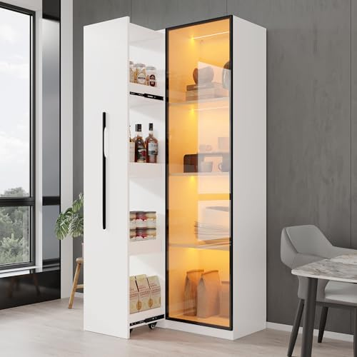 Soweiz Libreria e vetrina Armadio Multifunzione Altezza 160 cm con ante in Vetro Temperato Telaio Porta in Alluminio 1 Porta 1 Porta 1 Cassetto Laterale con Ruote e Illuminazione LED