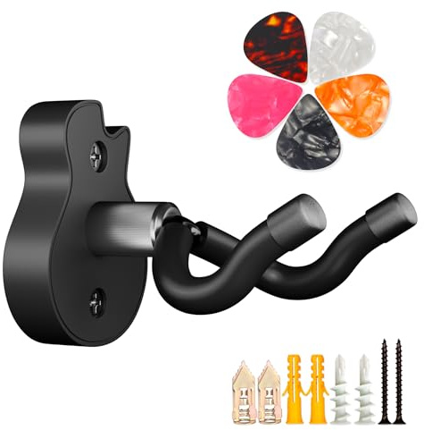 Soporte de pared para guitarras - Soporte de pared en forma de U, accesorio para guitarras con 5 plectros, soporte de pared para guitarras para guitarra acústica, guitarra eléctrica, banjo, bajo
