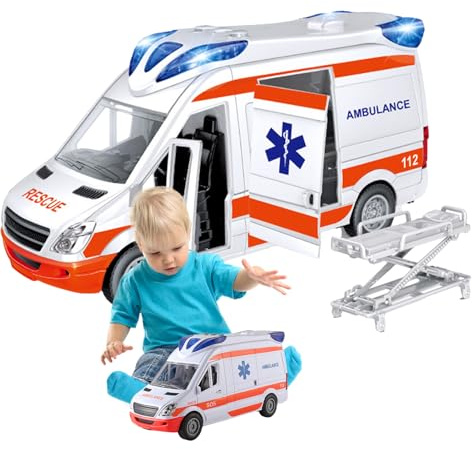Ambulancia De Juguete Para Niños, Ambulancia De Emergencia De Juguete Con Luz Y Sonido, Vehículo De Rescate Para Niños Y Niñas, Ambulancias De Juguetes, Vehículo De Emergencia De Juguetes Con Camilla