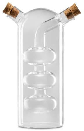apollo THE HOUSEWARES BRAND Glass Oil & Balsamic Drizzle Bottle | 3 Bubbles Oil and Vinegar Dispenser Jar with Cork Stopper, Unique Bubble Design, 17.3x10.5x6.5cm