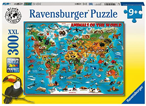 Ravensburger Kinderpuzzle - 13257 Tiere rund um die Welt - Puzzle-Weltkarte für Kinder ab 9 Jahren, mit 300 Teilen im XXL-Format