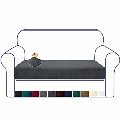 Granbest Luxurious Velvet High Stretch Sofa Cushion Cover Plush Super Soft Sofa Cushion Cover Replacement Fitted Washable Sofa Cushion Covers Furniture Protector Seat Cushion Cover (2 Seater, Gray)
