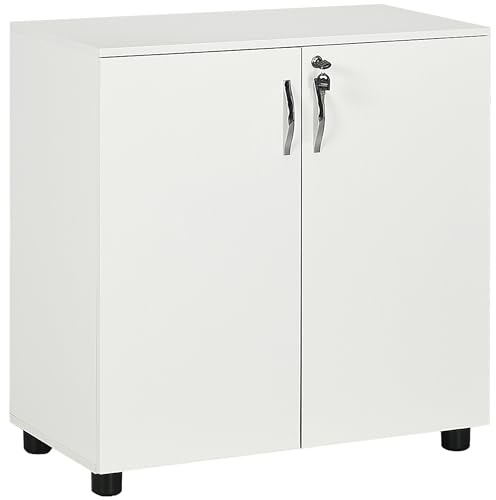 Vinsetto Armadietto per Documenti con Serratura, Armadio da Ufficio con 2 Ante e 2 Ripiani, Mobiletto Multiuso Portaoggetti con Maniglia in Lega di Alluminio, per Casa Ufficio, 80x40x80 cm, Bianco